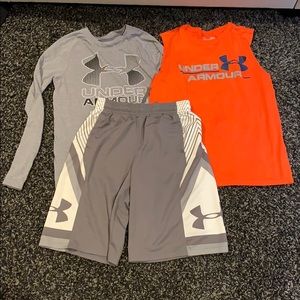 Under armor long sleeve, tank and shorts